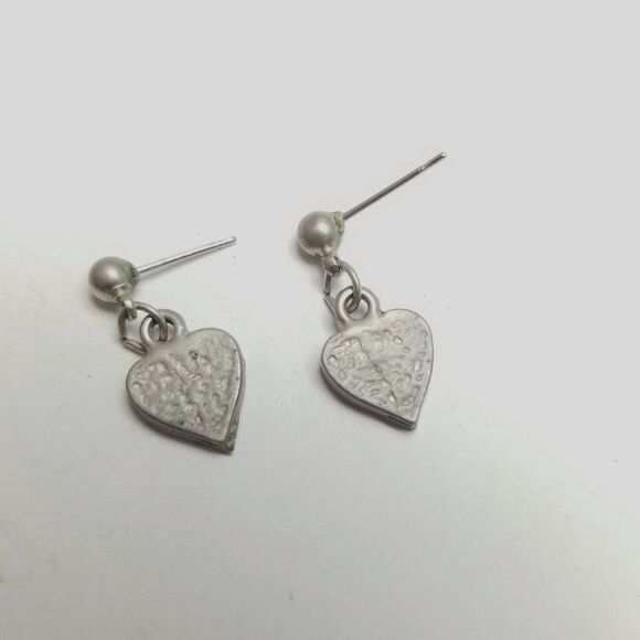 Vintage Little Blue Heart Dangle Stud Earrings, Sweet Retro Design, - Picture 3 of 5